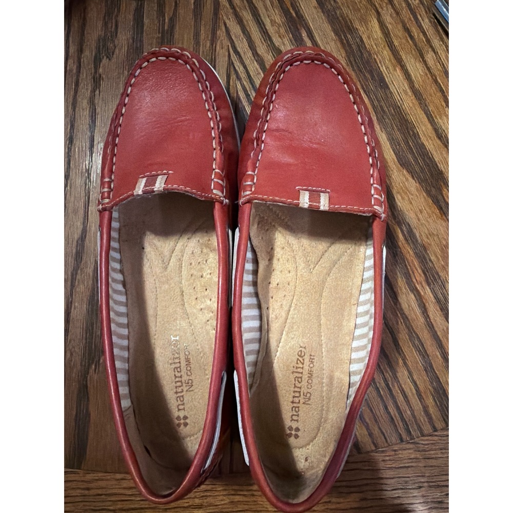 Naturalizer Hanover Red Leather Boat Shoes N5 Comfort Loafers Womens 7.5 M